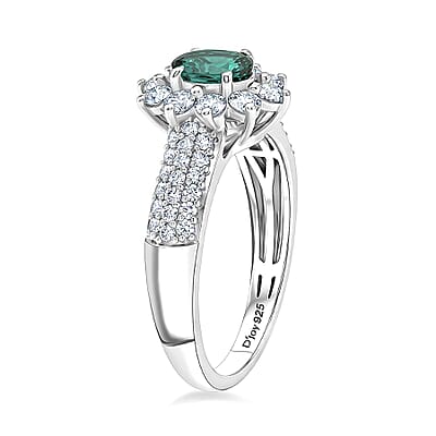 Certified & Appraised D'Joy Pirineu Lagoon Tourmaline, Moissanite Ring in Rhodium Over Sterling Silver (Size 6.0) 1.35 ctw