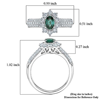 Certified & Appraised D'Joy Pirineu Lagoon Tourmaline, Moissanite Ring in Rhodium Over Sterling Silver (Size 6.0) 1.35 ctw