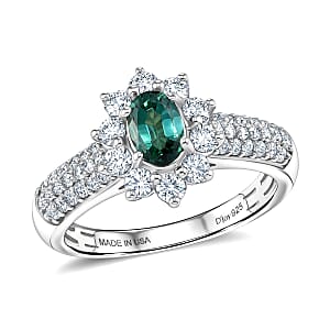 Certified & Appraised D'Joy Pirineu Lagoon Tourmaline and Moissanite 1.35 ctw Ring in Rhodium Over Sterling Silver (Size 7.0)