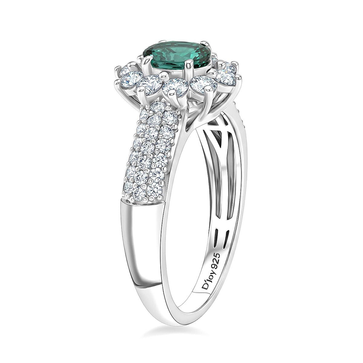 Certified & Appraised D'Joy Pirineu Lagoon Tourmaline and Moissanite 1.35 ctw Ring in Rhodium Over Sterling Silver (Size 7.0) image number 3