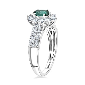 Certified & Appraised D'Joy Pirineu Lagoon Tourmaline and Moissanite 1.35 ctw Ring in Rhodium Over Sterling Silver (Size 7.0)