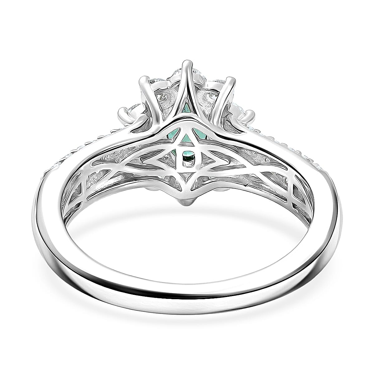 Certified & Appraised D'Joy Pirineu Lagoon Tourmaline and Moissanite 1.35 ctw Ring in Rhodium Over Sterling Silver (Size 7.0)