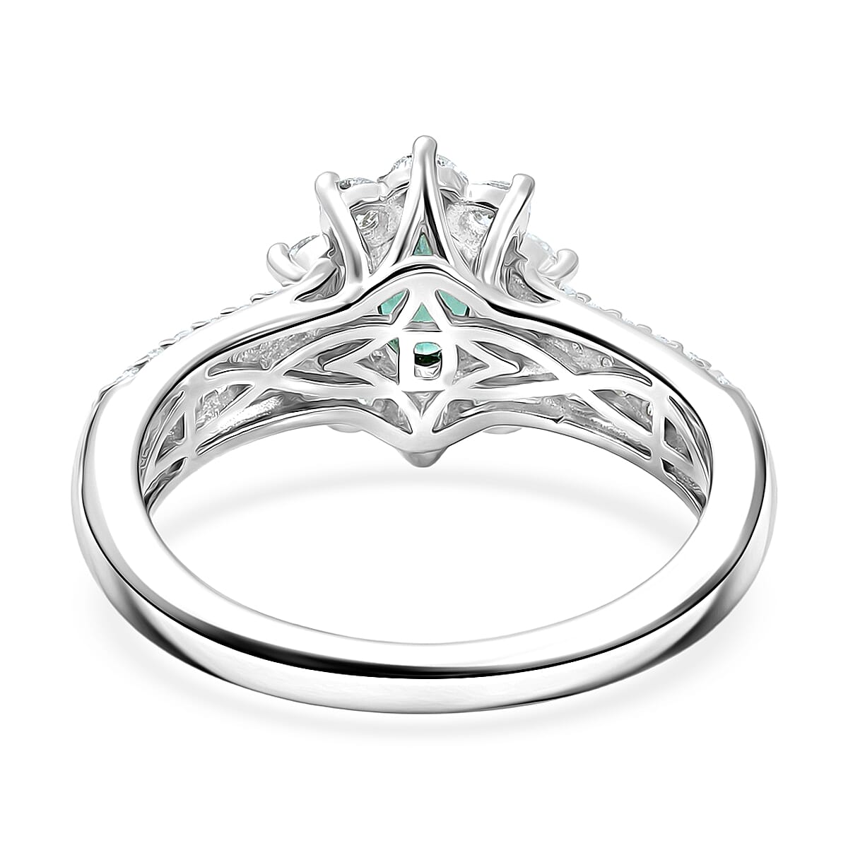 Certified & Appraised D'Joy Pirineu Lagoon Tourmaline and Moissanite 1.35 ctw Ring in Rhodium Over Sterling Silver (Size 7.0) image number 4