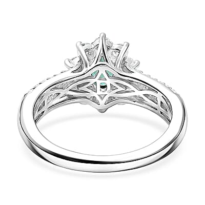 Certified & Appraised D'Joy Pirineu Lagoon Tourmaline and Moissanite 1.35 ctw Ring in Rhodium Over Sterling Silver (Size 7.0)