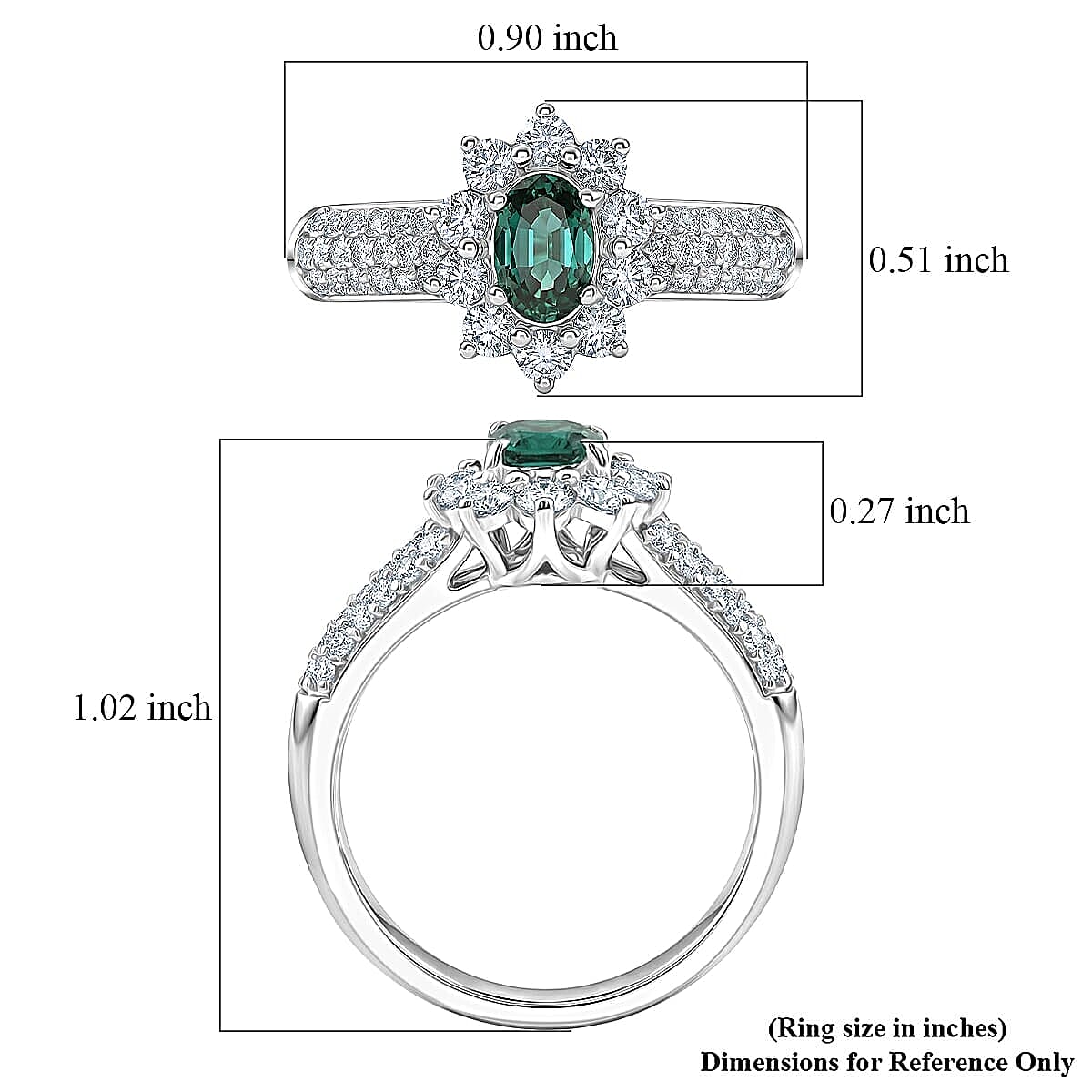 Certified & Appraised D'Joy Pirineu Lagoon Tourmaline and Moissanite 1.35 ctw Ring in Rhodium Over Sterling Silver (Size 7.0)
