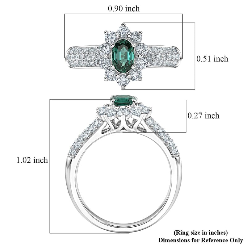 Certified & Appraised D'Joy Pirineu Lagoon Tourmaline and Moissanite 1.35 ctw Ring in Rhodium Over Sterling Silver (Size 7.0)