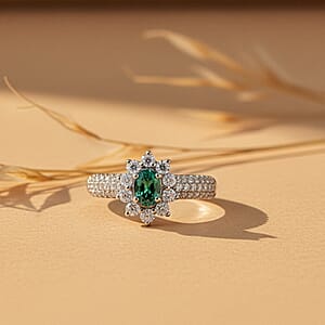 Certified & Appraised D'Joy Pirineu Lagoon Tourmaline and Moissanite 1.35 ctw Ring in Rhodium Over Sterling Silver (Size 8.0)