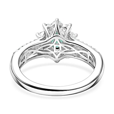 Certified & Appraised D'Joy Pirineu Lagoon Tourmaline and Moissanite 1.35 ctw Ring in Rhodium Over Sterling Silver (Size 8.0)