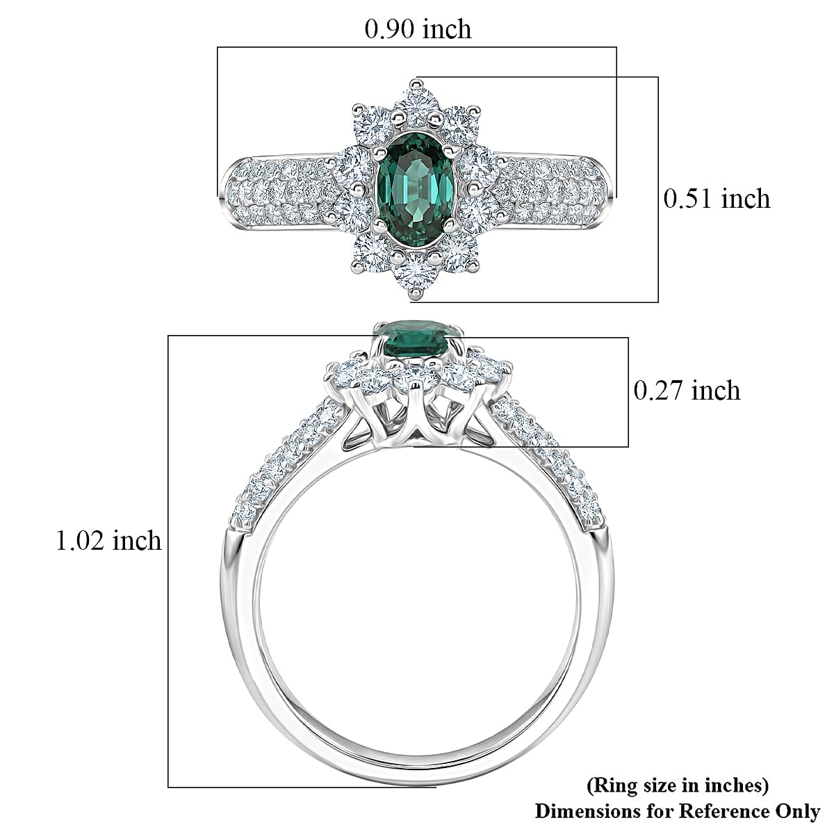 Certified & Appraised D'Joy Pirineu Lagoon Tourmaline and Moissanite 1.35 ctw Ring in Rhodium Over Sterling Silver (Size 8.0) image number 5