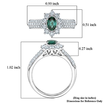 Certified & Appraised D'Joy Pirineu Lagoon Tourmaline and Moissanite 1.35 ctw Ring in Rhodium Over Sterling Silver (Size 8.0)