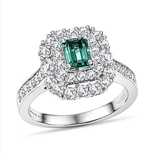 Certified & Appraised D'Joy Pirineu Lagoon Tourmaline and Moissanite 1.50 ctw Ring in Rhodium Over Sterling Silver (Size 6.0)