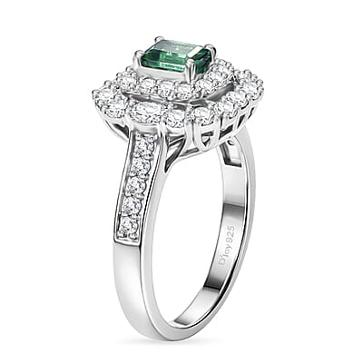 Certified & Appraised D'Joy Pirineu Lagoon Tourmaline and Moissanite 1.50 ctw Ring in Rhodium Over Sterling Silver (Size 7.0)