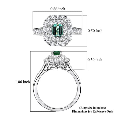 Certified & Appraised D'Joy Pirineu Lagoon Tourmaline and Moissanite 1.50 ctw Ring in Rhodium Over Sterling Silver (Size 7.0)