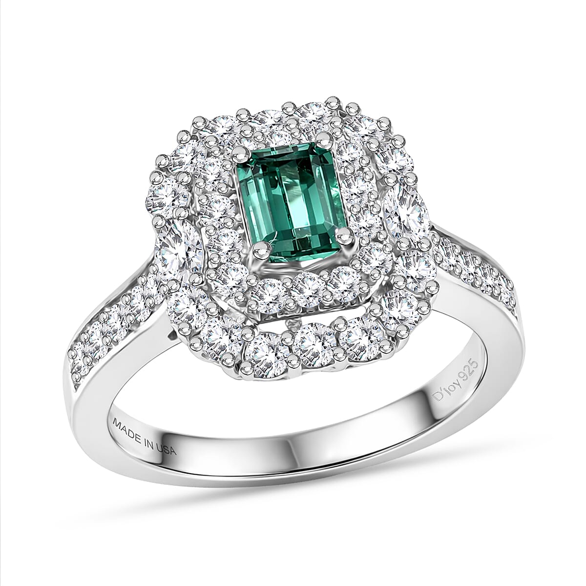 Certified & Appraised D'Joy Pirineu Lagoon Tourmaline and Moissanite 1.50 ctw Ring in Rhodium Over Sterling Silver