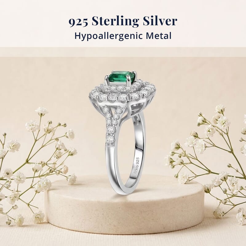 Certified & Appraised D'Joy Pirineu Lagoon Tourmaline and Moissanite 1.60 ctw Ring in Rhodium Over Sterling Silver (Size 10.0)