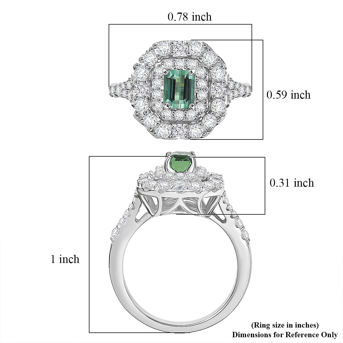 Certified & Appraised D'Joy Pirineu Lagoon Tourmaline and Moissanite 1.60 ctw Ring in Rhodium Over Sterling Silver (Size 10.0)