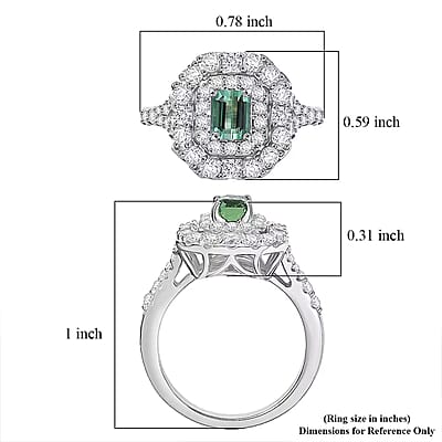 Certified & Appraised D'Joy Pirineu Lagoon Tourmaline and Moissanite 1.60 ctw Ring in Rhodium Over Sterling Silver (Size 10.0)