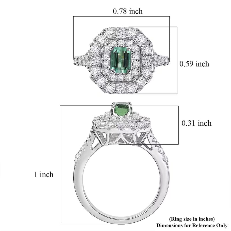 Certified & Appraised D'Joy Pirineu Lagoon Tourmaline and Moissanite 1.60 ctw Ring in Rhodium Over Sterling Silver (Size 10.0)