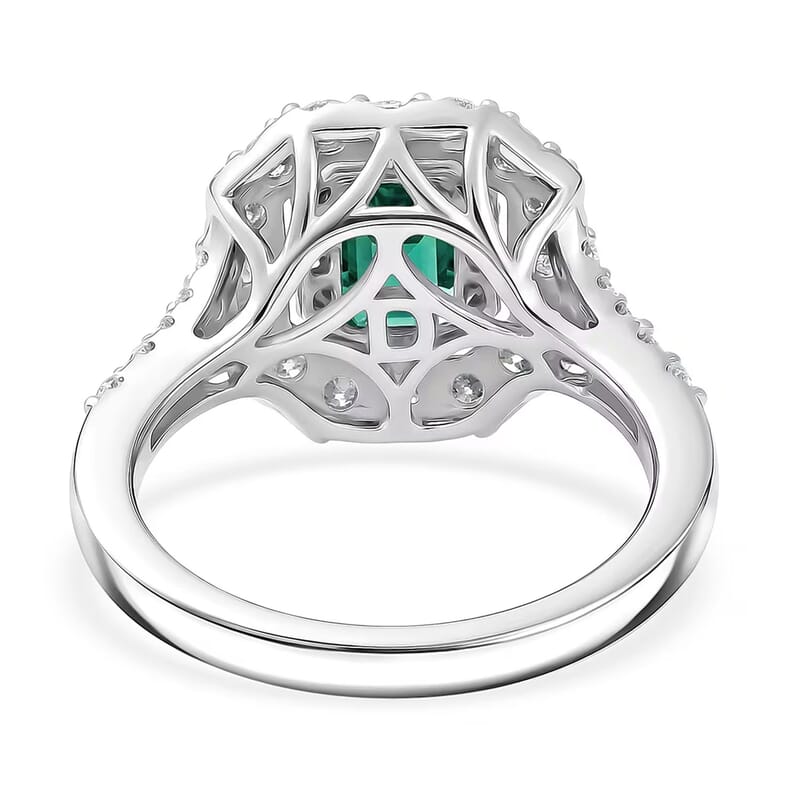 Certified & Appraised D'Joy Pirineu Lagoon Tourmaline and Moissanite 1.60 ctw Ring in Rhodium Over Sterling Silver (Size 10.0)