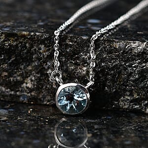 D'Joy Premium Mangoro Aquamarine 0.85 ctw Necklace in Rhodium Over Sterling Silver 18-20 Inches 