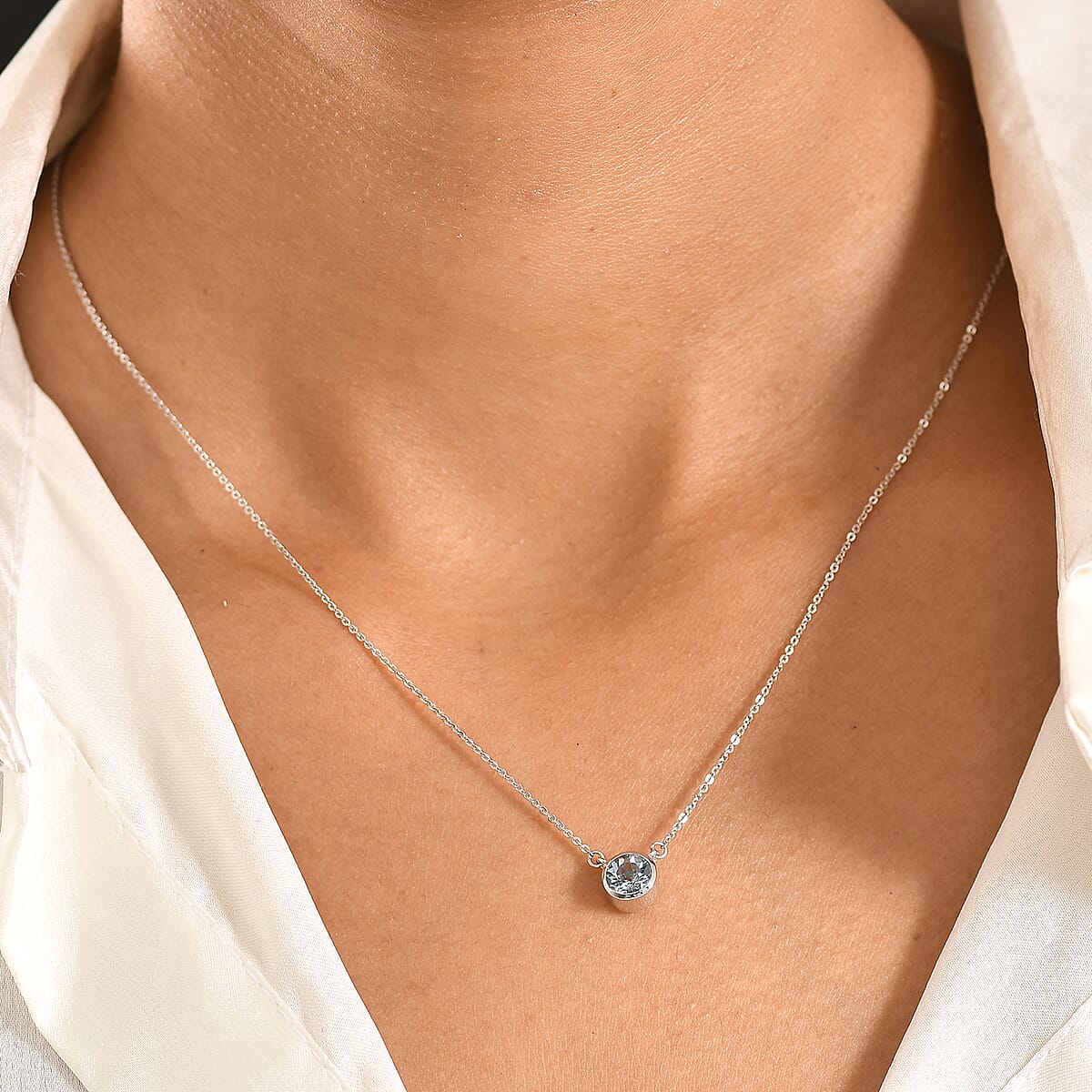 D'Joy Premium Mangoro Aquamarine 0.85 ctw Necklace in Rhodium Over Sterling Silver 18-20 Inches  image number 2