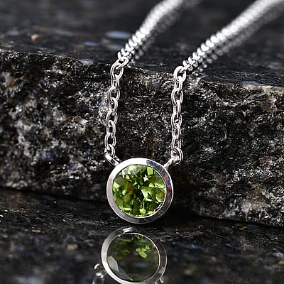 D'Joy Hebei Peridot 0.80 ctw Necklace in Rhodium Over Sterling Silver 18-20 Inches