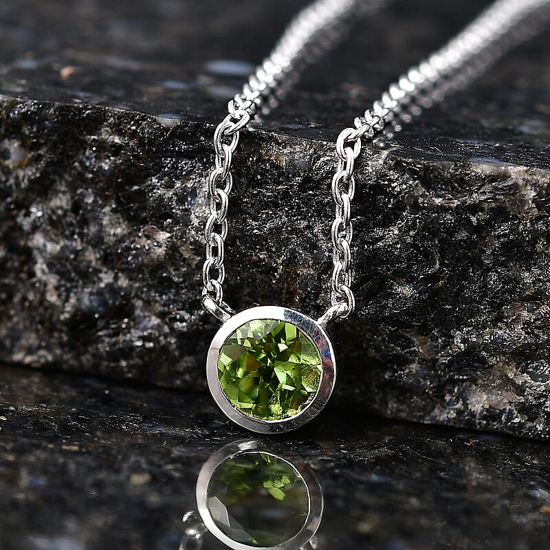 D'Joy Hebei Peridot 0.80 ctw Necklace in Rhodium Over Sterling Silver 18-20 Inches