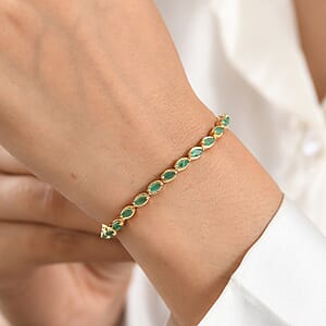 D'Joy Premium Kagem Zambian Emerald 7.10 ctw Tennis Bracelet in 18K Vermeil Yellow Gold Over Sterling Silver (7.25 In)