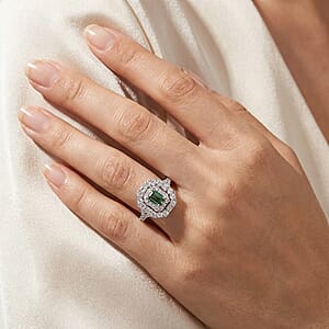 Certified & Appraised D'Joy Pirineu Lagoon Tourmaline and Moissanite 1.60 ctw Ring in Rhodium Over Sterling Silver (Size 6.0)