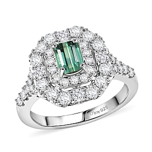 Certified & Appraised D'Joy Pirineu Lagoon Tourmaline and Moissanite 1.60 ctw Ring in Rhodium Over Sterling Silver (Size 8.0)