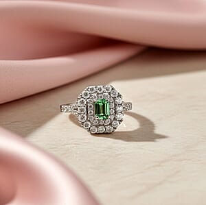 Certified & Appraised D'Joy Pirineu Lagoon Tourmaline and Moissanite 1.60 ctw Ring in Rhodium Over Sterling Silver (Size 8.0)