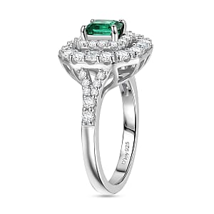 Certified & Appraised D'Joy Pirineu Lagoon Tourmaline and Moissanite 1.60 ctw Ring in Rhodium Over Sterling Silver (Size 8.0)