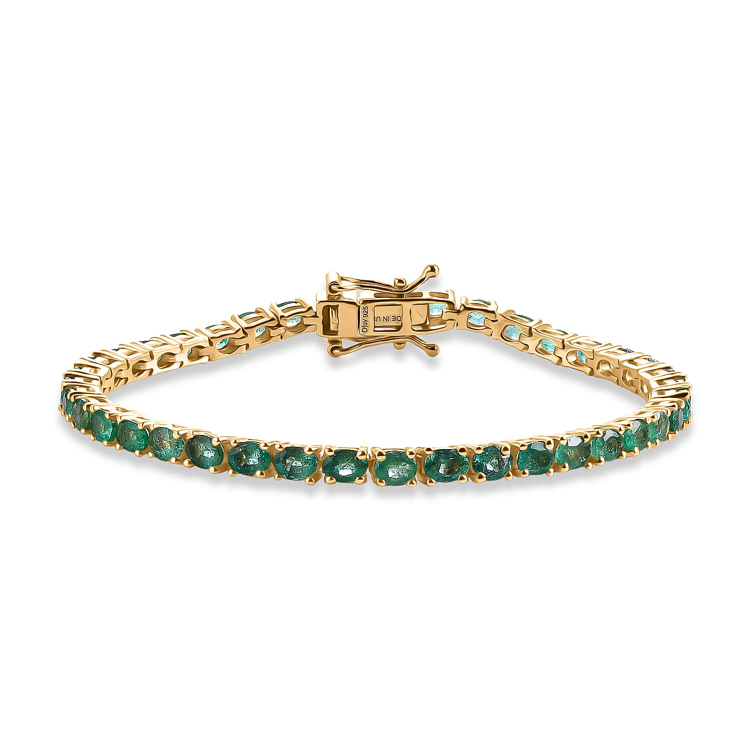 D'Joy Premium Kagem Zambian Emerald 6.30 ctw Tennis Bracelet in 18K Vermeil Yellow Gold Over Sterling Silver (6.50 In)