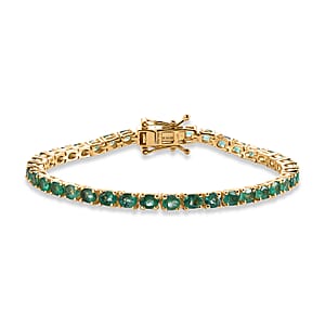 D'Joy Premium Kagem Zambian Emerald 6.30 ctw Tennis Bracelet in 18K Vermeil Yellow Gold Over Sterling Silver (6.50 In)
