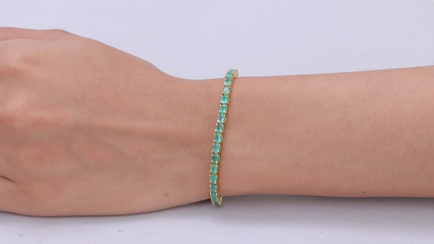 D'Joy Premium Kagem Zambian Emerald Bracelet in 18K Vermeil YG Over Sterling Silver (7.25 In) 7.10 ctw