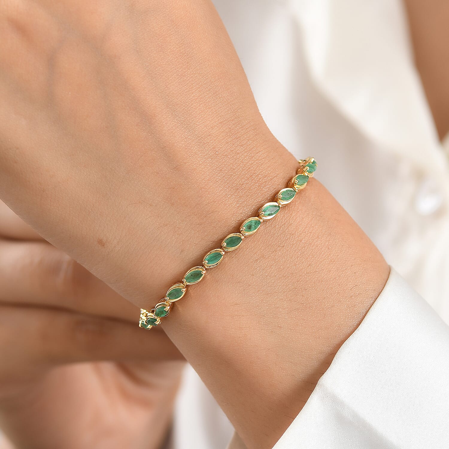 D'Joy Premium Kagem Zambian Emerald 6.30 ctw Tennis Bracelet in 18K Vermeil Yellow Gold Over Sterling Silver (6.50 In)