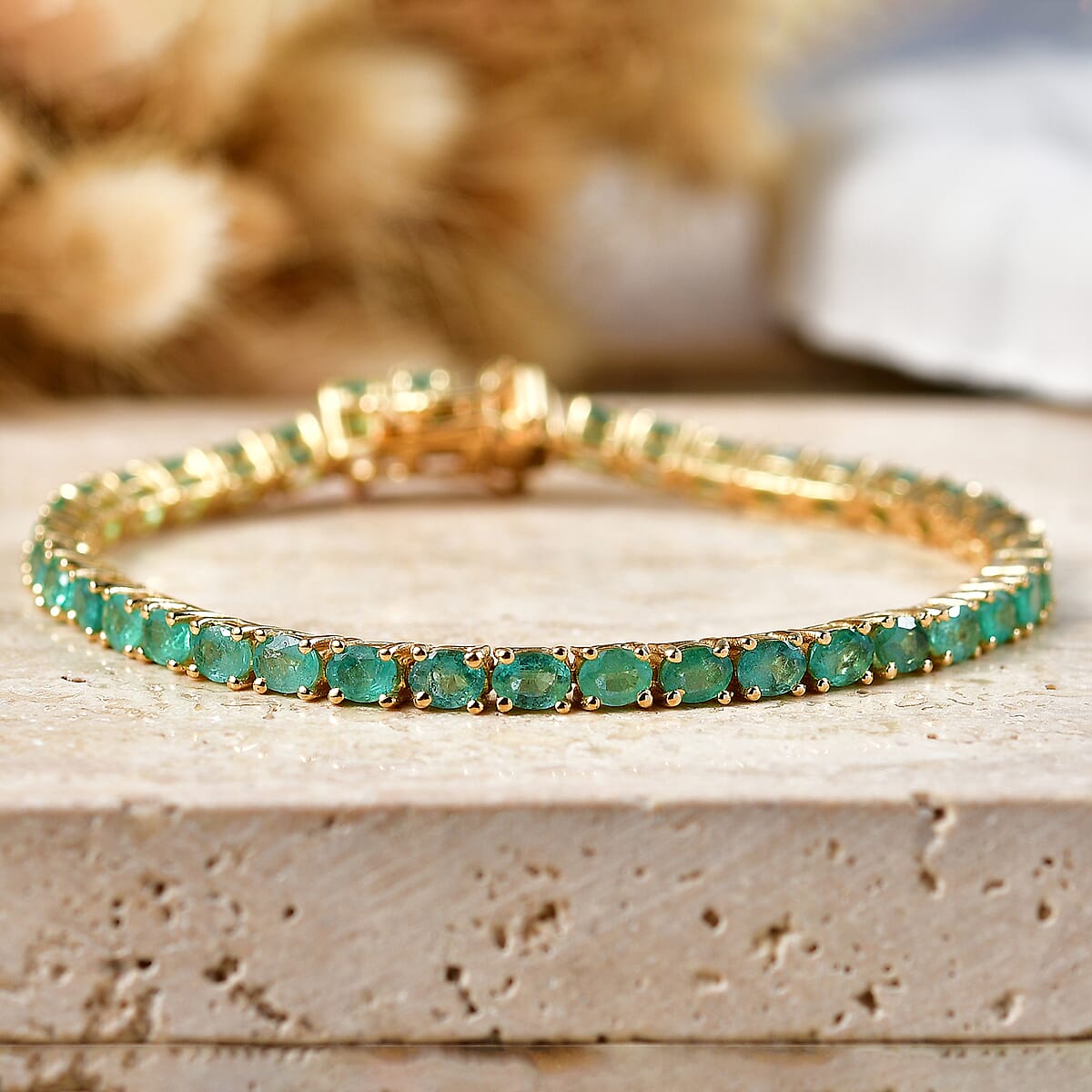 D'Joy Premium Kagem Zambian Emerald 7.80 ctw Tennis Bracelet in 18K Vermeil Yellow Gold Over Sterling Silver (8.00 In) image number 1