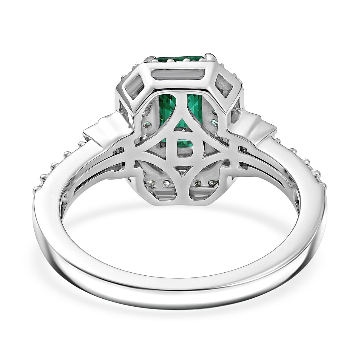 D'Joy Premium Kagem Zambian Emerald and Moissanite 1.50 ctw Halo Statement Ring in Rhodium Over Sterling Silver (Size 6.0)