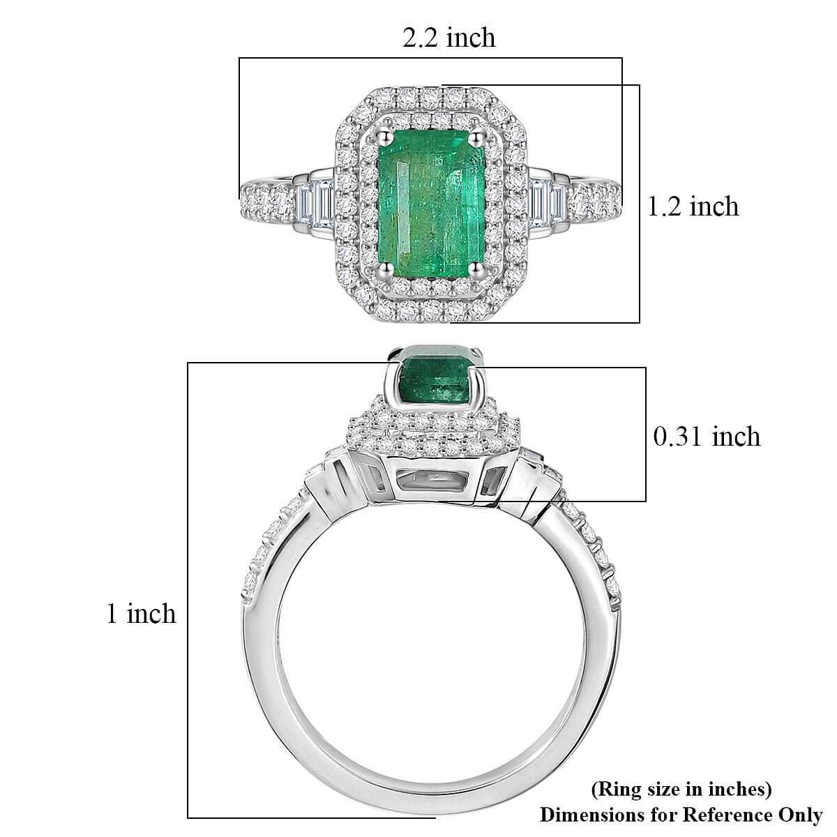 D'Joy Premium Kagem Zambian Emerald and Moissanite 1.50 ctw Halo Statement Ring in Rhodium Over Sterling Silver (Size 6.0)