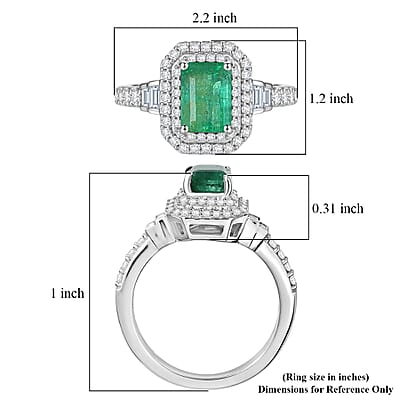D'Joy Premium Kagem Zambian Emerald and Moissanite 1.50 ctw Halo Statement Ring in Rhodium Over Sterling Silver (Size 6.0)