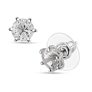 D'Joy White Topaz 3.25 ctw Crown Solitaire Stud Earrings in Rhodium Over Sterling Silver