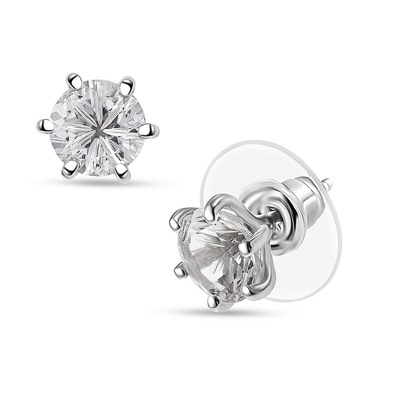 D'Joy White Topaz 3.25 ctw Crown Solitaire Stud Earrings in Rhodium Over Sterling Silver