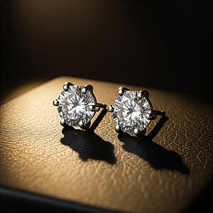 D'Joy White Topaz 3.25 ctw Crown Solitaire Stud Earrings in Rhodium Over Sterling Silver