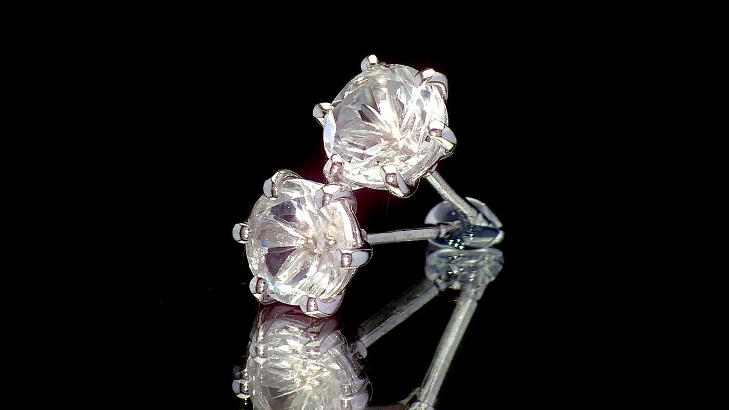 D'Joy White Topaz 3.25 ctw Crown Solitaire Stud Earrings in Rhodium Over Sterling Silver