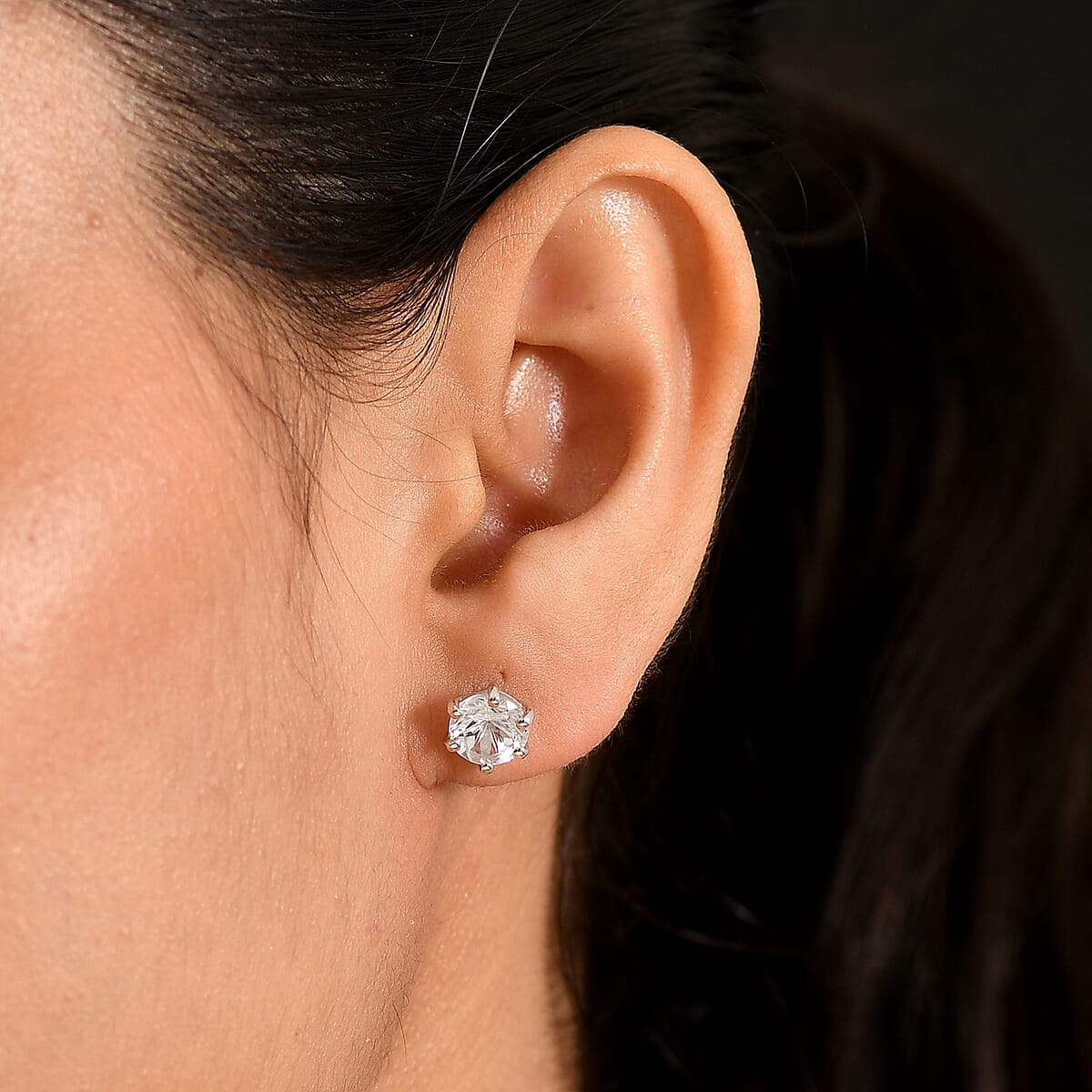 D'Joy White Topaz 3.25 ctw Crown Solitaire Stud Earrings in Rhodium Over Sterling Silver image number 2