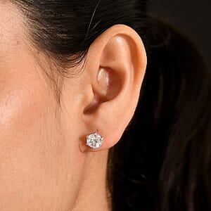 D'Joy White Topaz 3.25 ctw Crown Solitaire Stud Earrings in Rhodium Over Sterling Silver