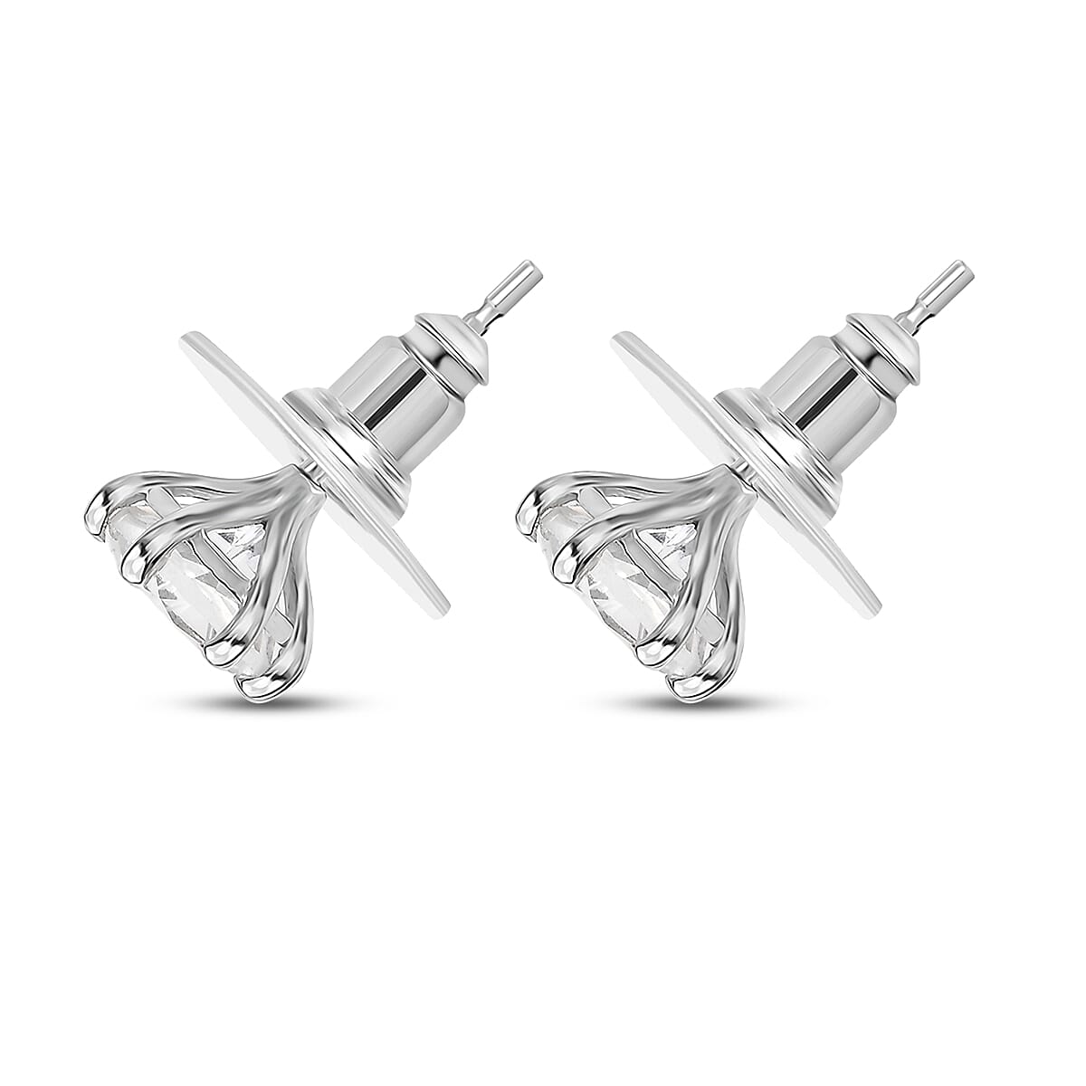 D'Joy White Topaz 3.25 ctw Crown Solitaire Stud Earrings in Rhodium Over Sterling Silver image number 3
