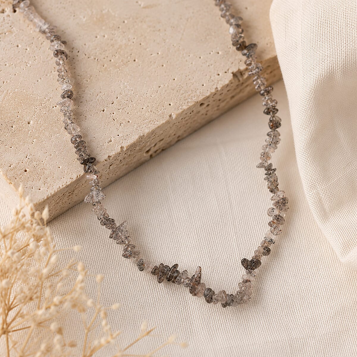 Salt Pepper Quartz 355.00 ctw Beaded Necklace with Lobster Lock in Stainless Steel 32 Inches image number 1