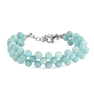EverTrue Amazonite 95.00 ctw Beaded Bracelet in Stainless Steel (7.25-9.25In)