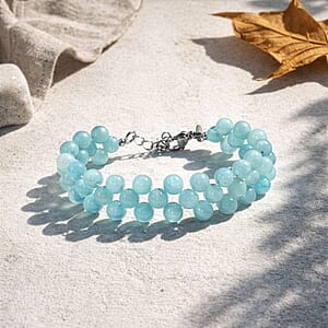 EverTrue Amazonite 95.00 ctw Beaded Bracelet in Stainless Steel (7.25-9.25In)